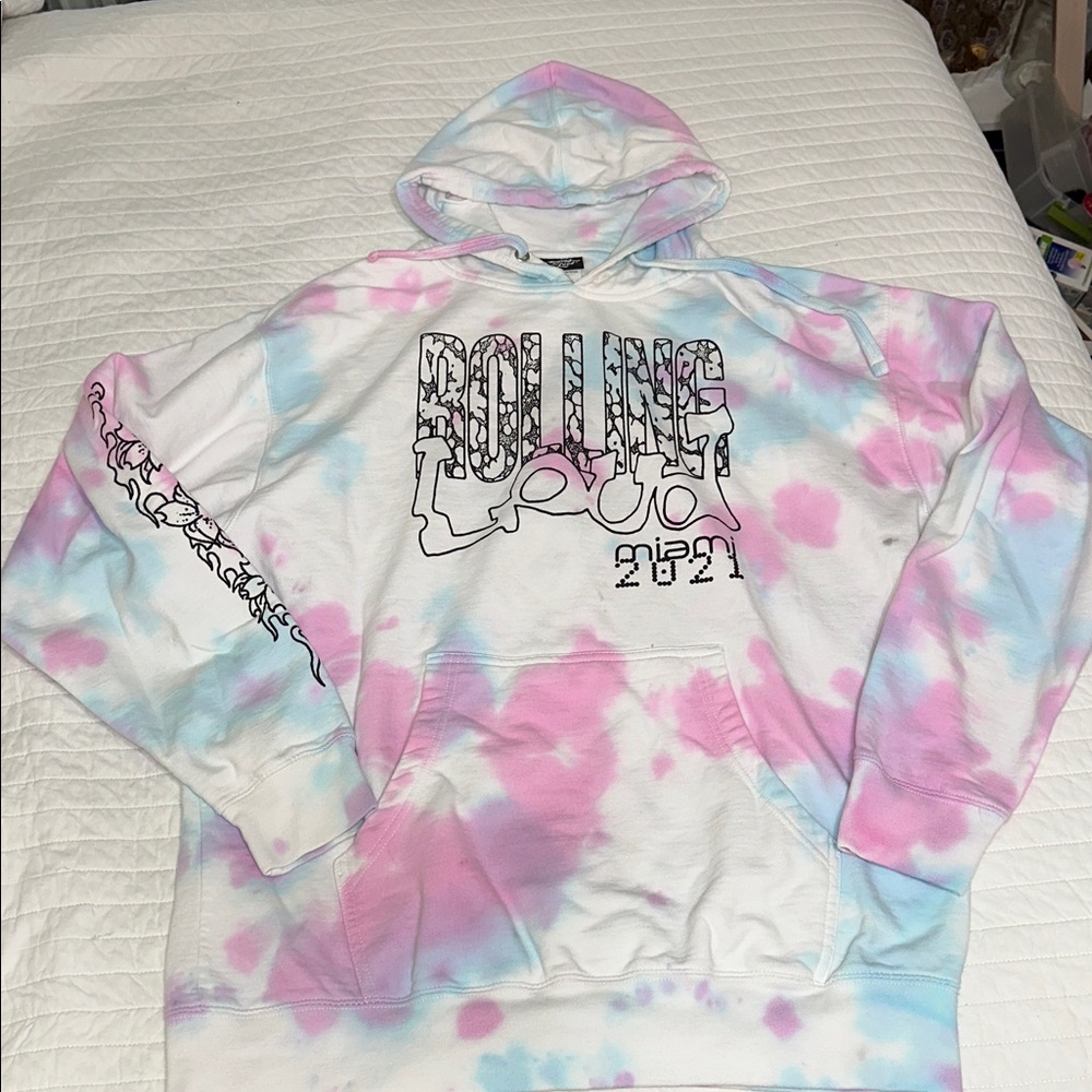 2021 Rolling Loud Miami Travis Scott Rainbow Tie Dye Sweatshirt Hoodie Size XL